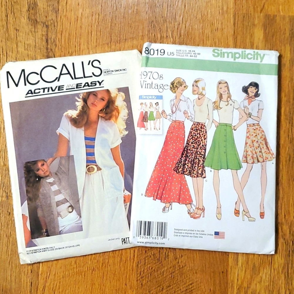 2 Sewing Patterns - Simplicity 1970s Vintage #8019 & McCalls Active & Easy #7952